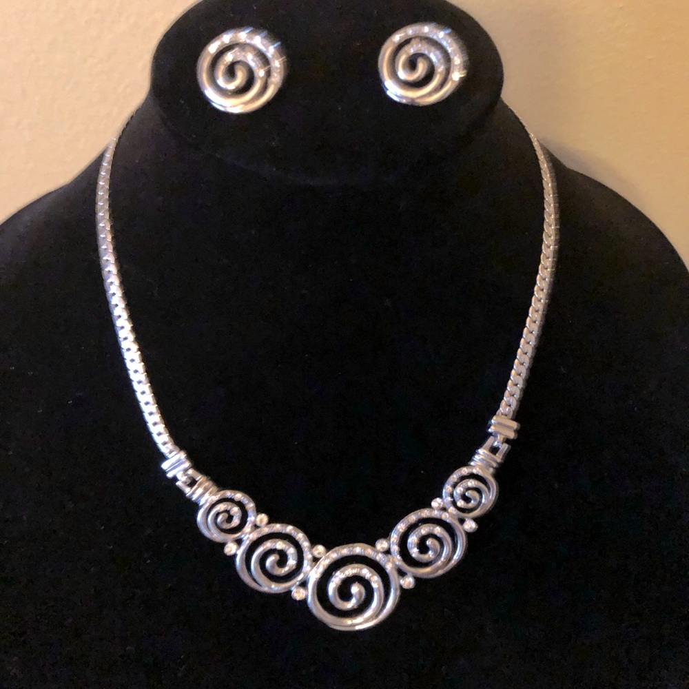 Silver Statement Necklace and Earrings Set